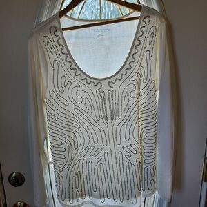 Soft Surroundings White Long Sleeve Beaded Top Medium